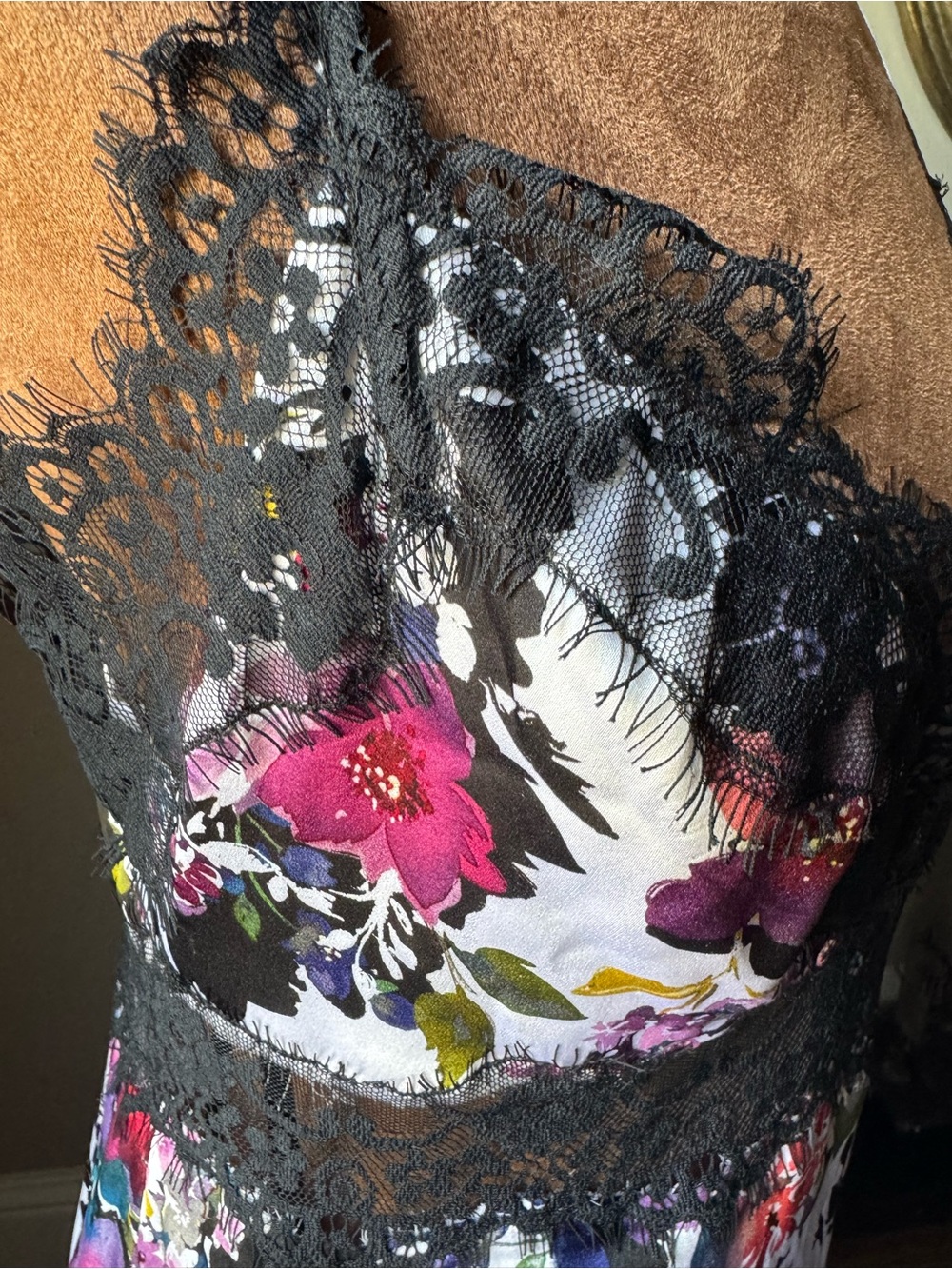 bebe Silk Floral Eyelash Lace Slip Dress Lingerie Style Sexy 8 Adjustable Straps - Picture 4 of 16